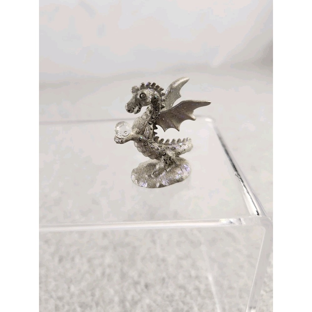 Vintage Spoontiques Pewter CMR881 Winged Dragon Crystal Ball Iridescent Sparkle